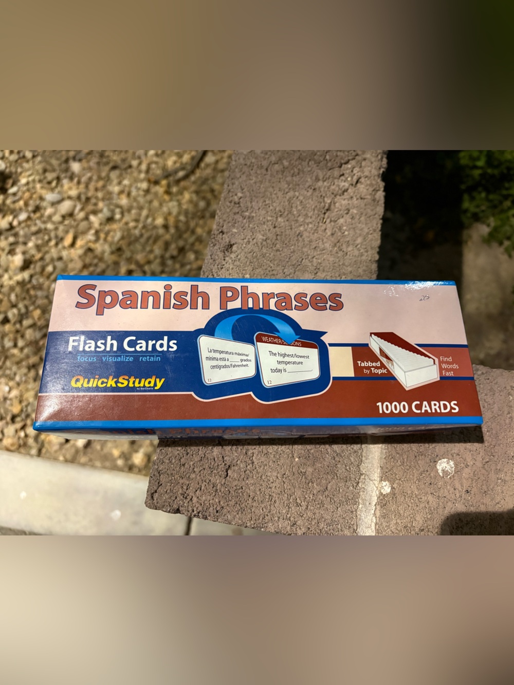 Spanish Phrases Flash Cards Box - Blue & Brown